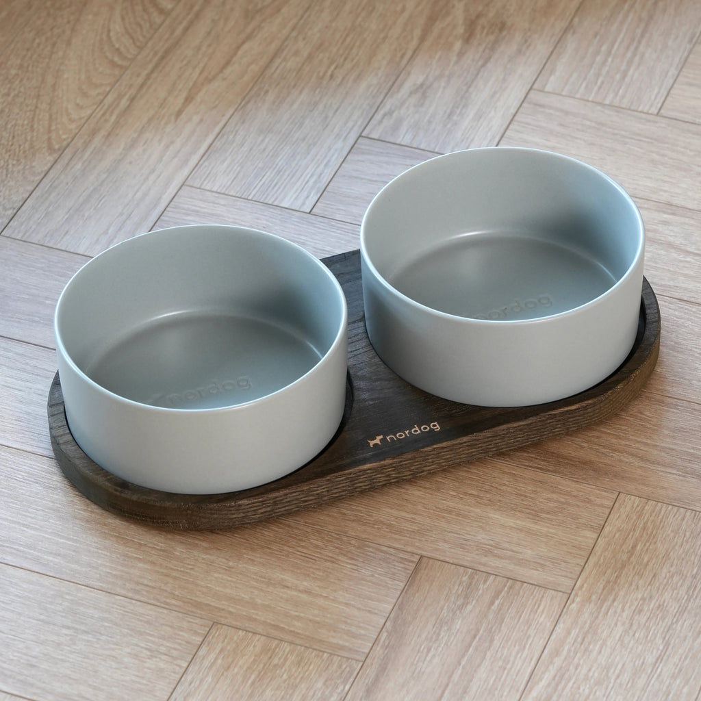 Barcelona Double Dog Bowl - smoked oak, grey
