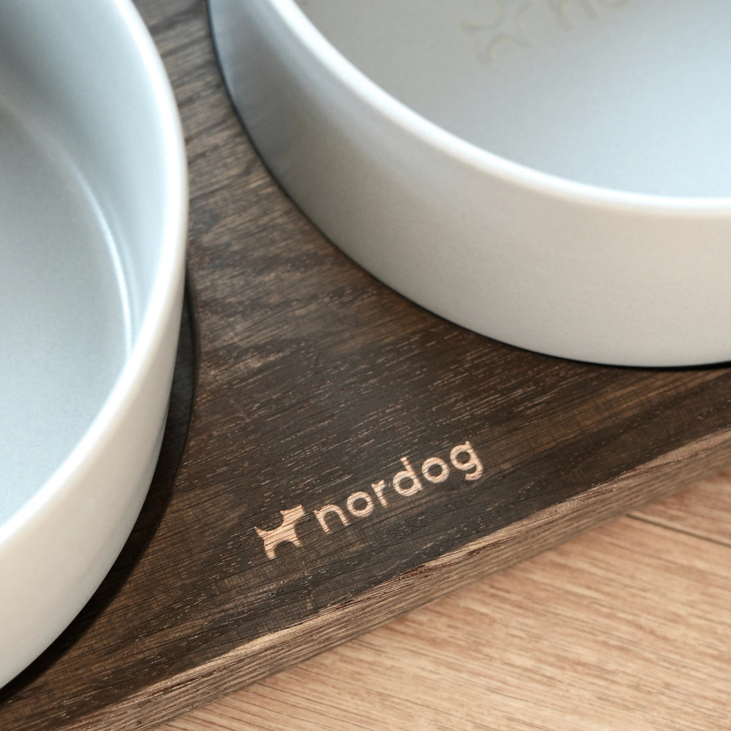 Barcelona Double Dog Bowl - smoked oak, grey