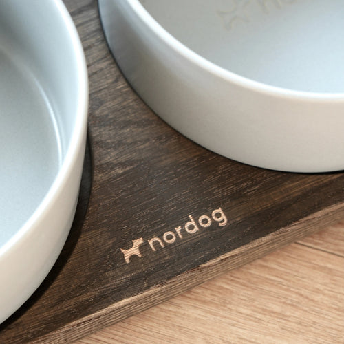 Barcelona Double Dog Bowl - smoked oak, grey