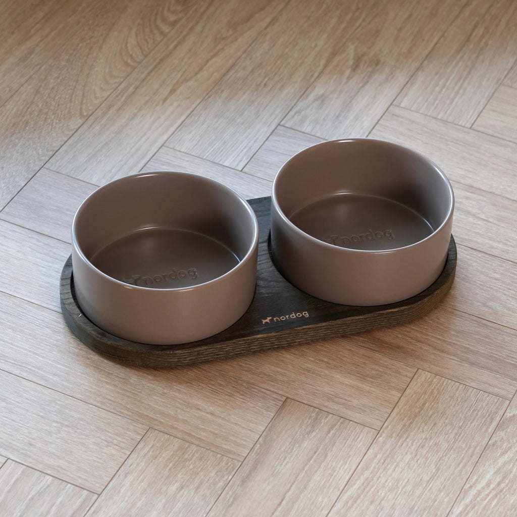 Barcelona Double Dog Bowl - smoked oak, mocca