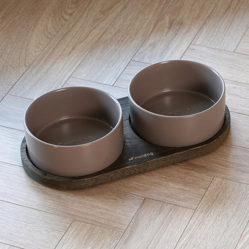 Barcelona Double Dog Bowl - smoked oak, mocca