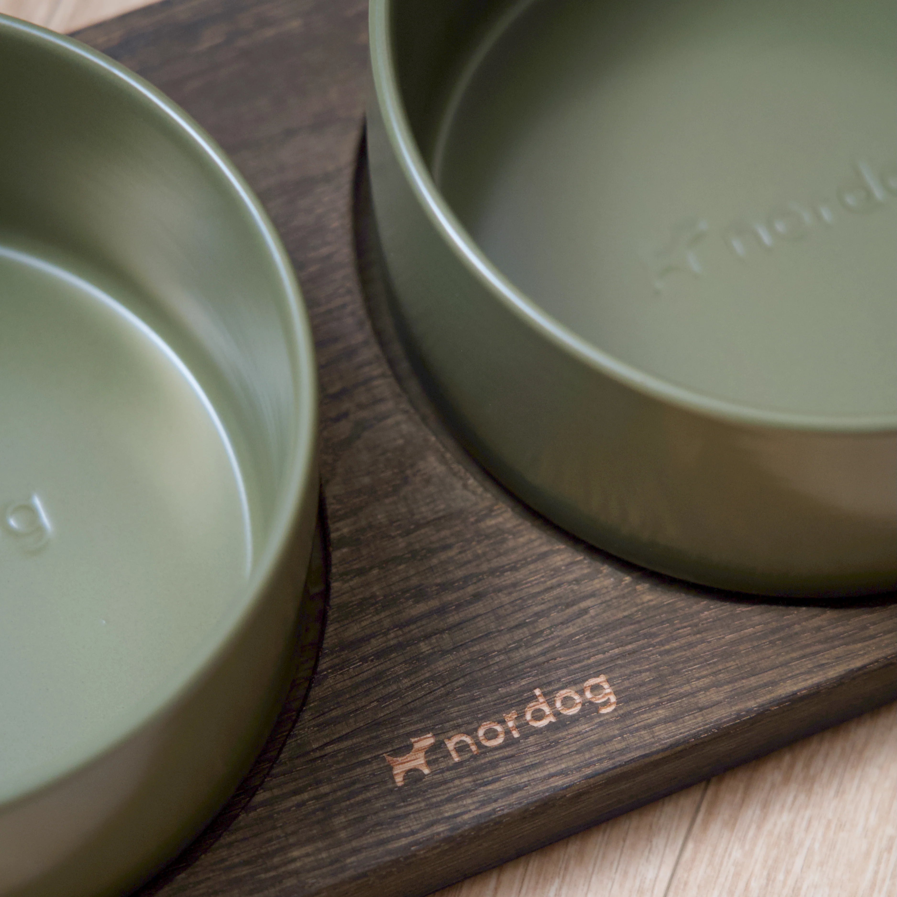 Barcelona Double Dog Bowl - smoked oak, green