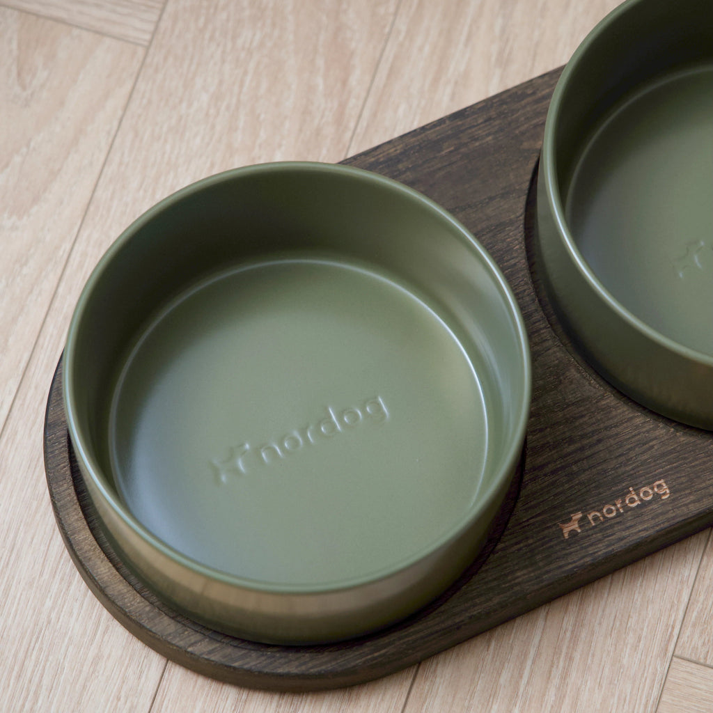 Barcelona Double Dog Bowl - smoked oak, green