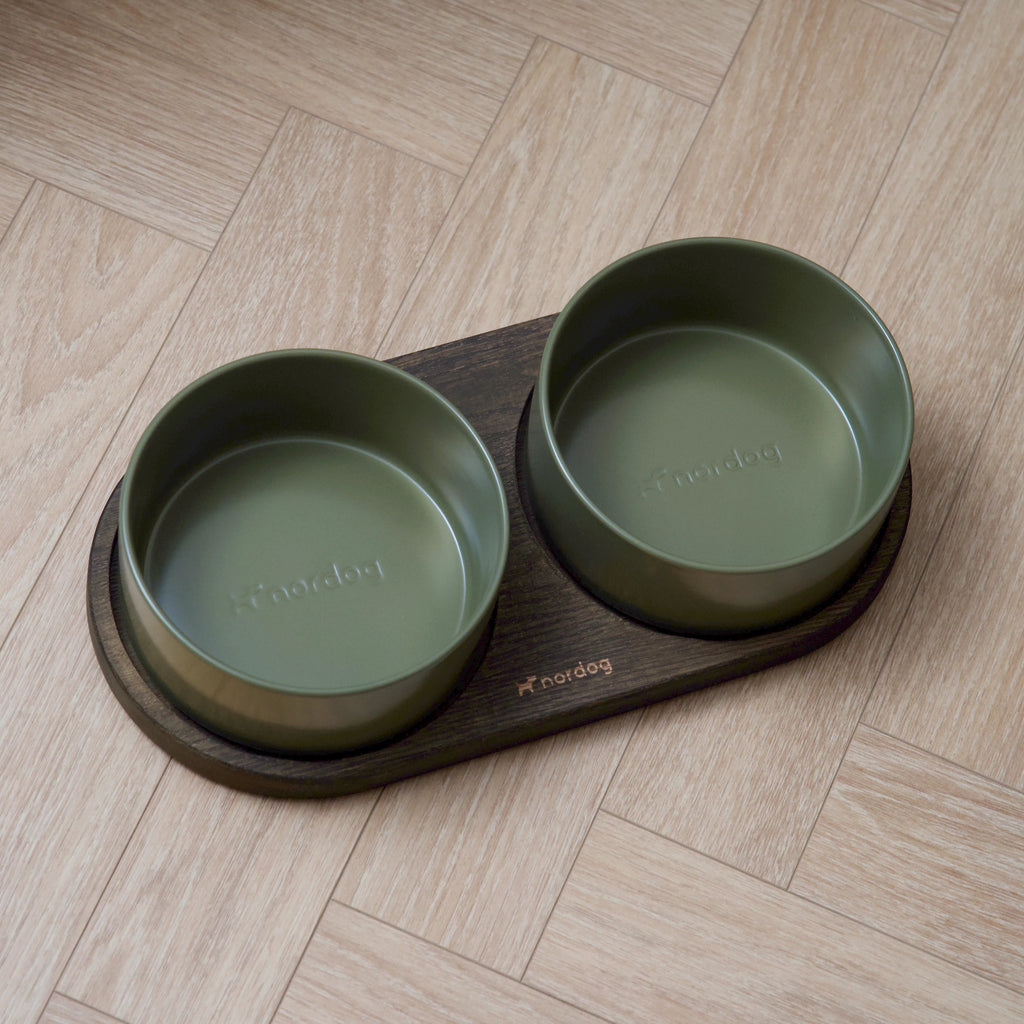 Barcelona Double Dog Bowl - smoked oak, green