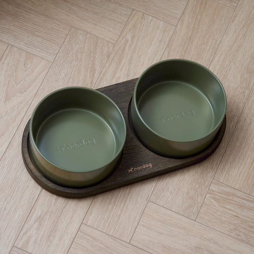 Barcelona Double Dog Bowl - smoked oak, green