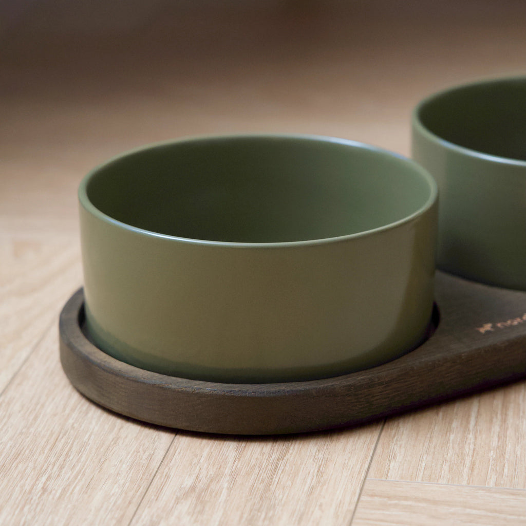 Barcelona Double Dog Bowl - smoked oak, green